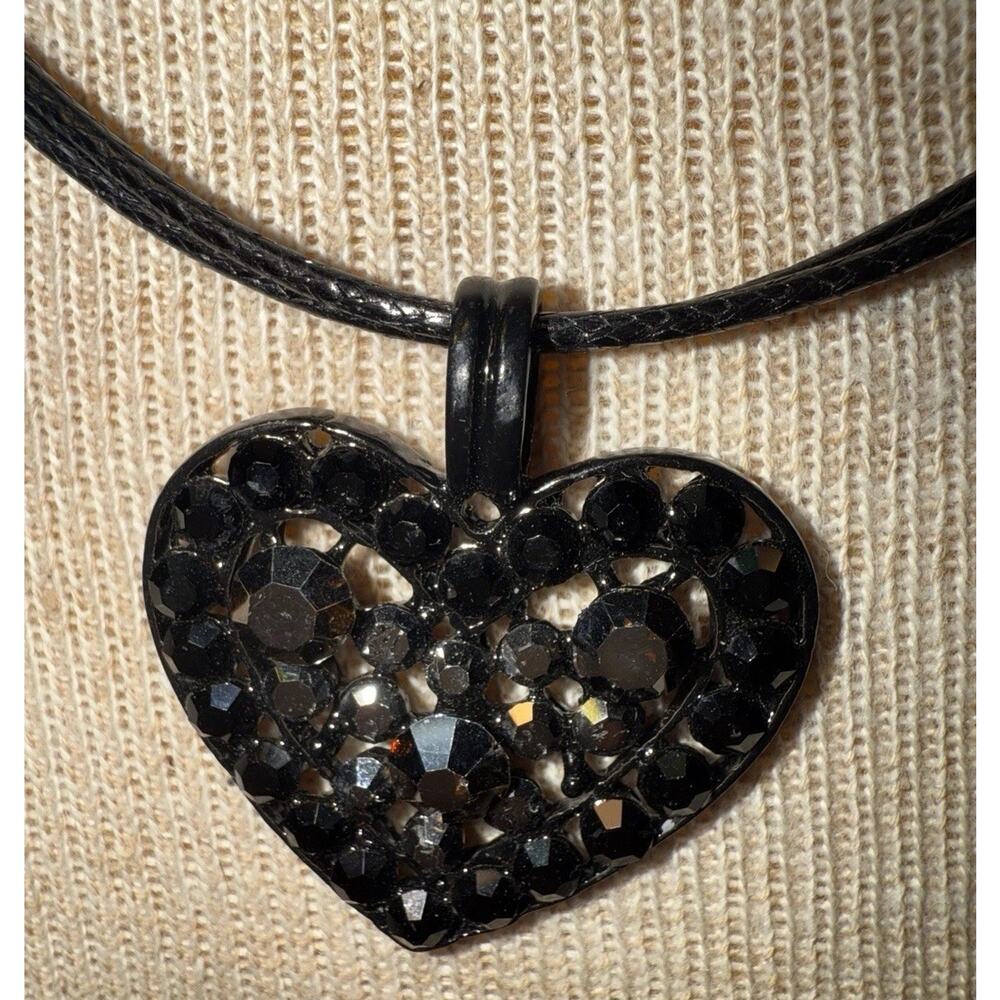-NECKLACE Black Marcasite On Black 19” Heart Shaped - Picture 12 of 12